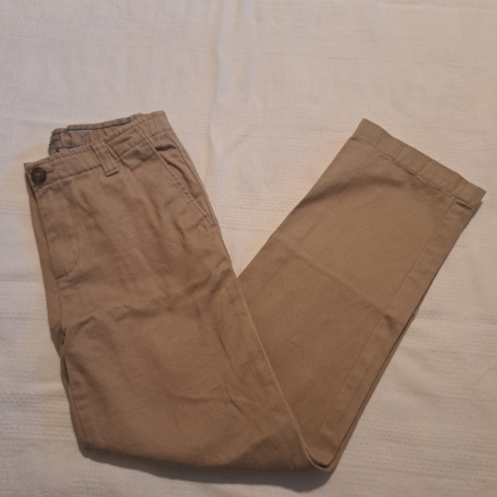 Lands' End boys size 7 tan adjustable waist chino pants, VGUC
